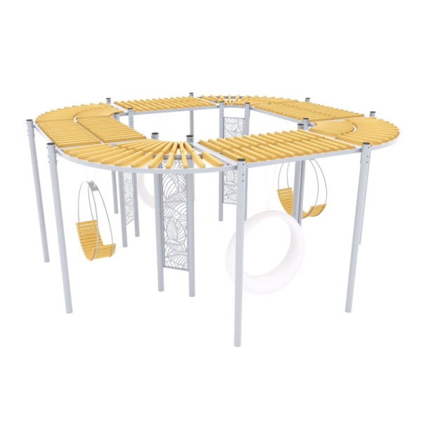 Навес "Меридиан" Тип 6 (светлое дерево T1802+серый металл) (бетонирование)